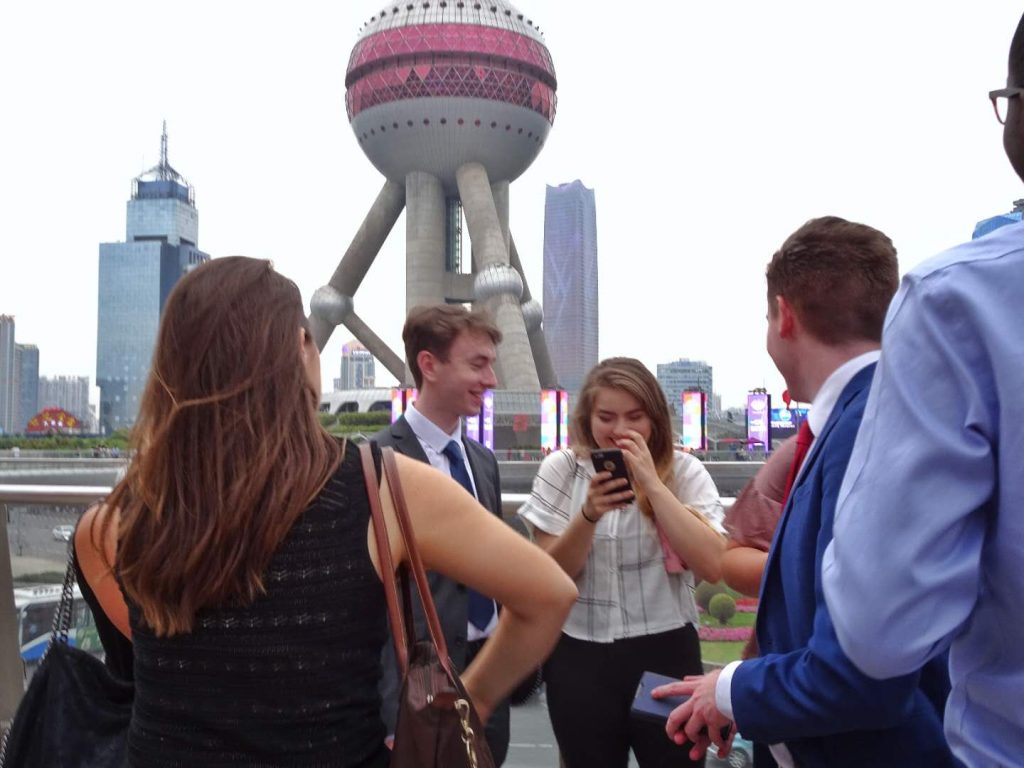 Savannah Watson interning in Shanghai a the pearl tower in Lujiazui